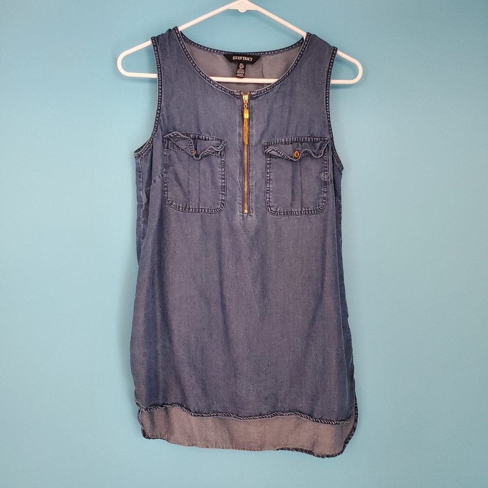 Ellen Tracy Chambray Top Size Small Sleeveless